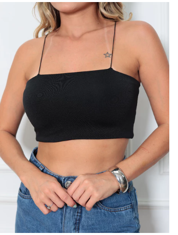 KIT 3 Croppeds Top Faixa Feminino Alças Elásticos Finas Forro Duplo Suplex