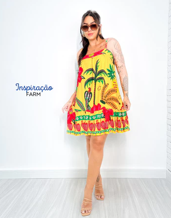 🌸 Vestido Curto com Estampa Inspiração Farm 🌸
