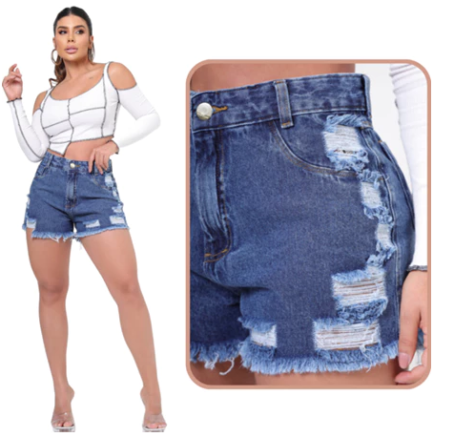 Kit 2 Shorts Feminino Jeans Cintura Alta 100% Algodão Short Levanta e Empina Bumbum - Image 2