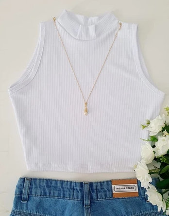Kit 2 Cropped Canelado Gola Alta Sem Manga PROMOÇAO